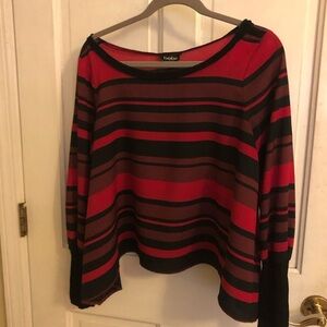 Bebe Blouse Bold Red, Brown and Black Striped Vintage
